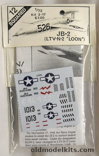 12 Squared 1/72 JB-2 (LTV-N--2 Loon) (V-1) Missile - Bagged, 2-17 plastic model kit